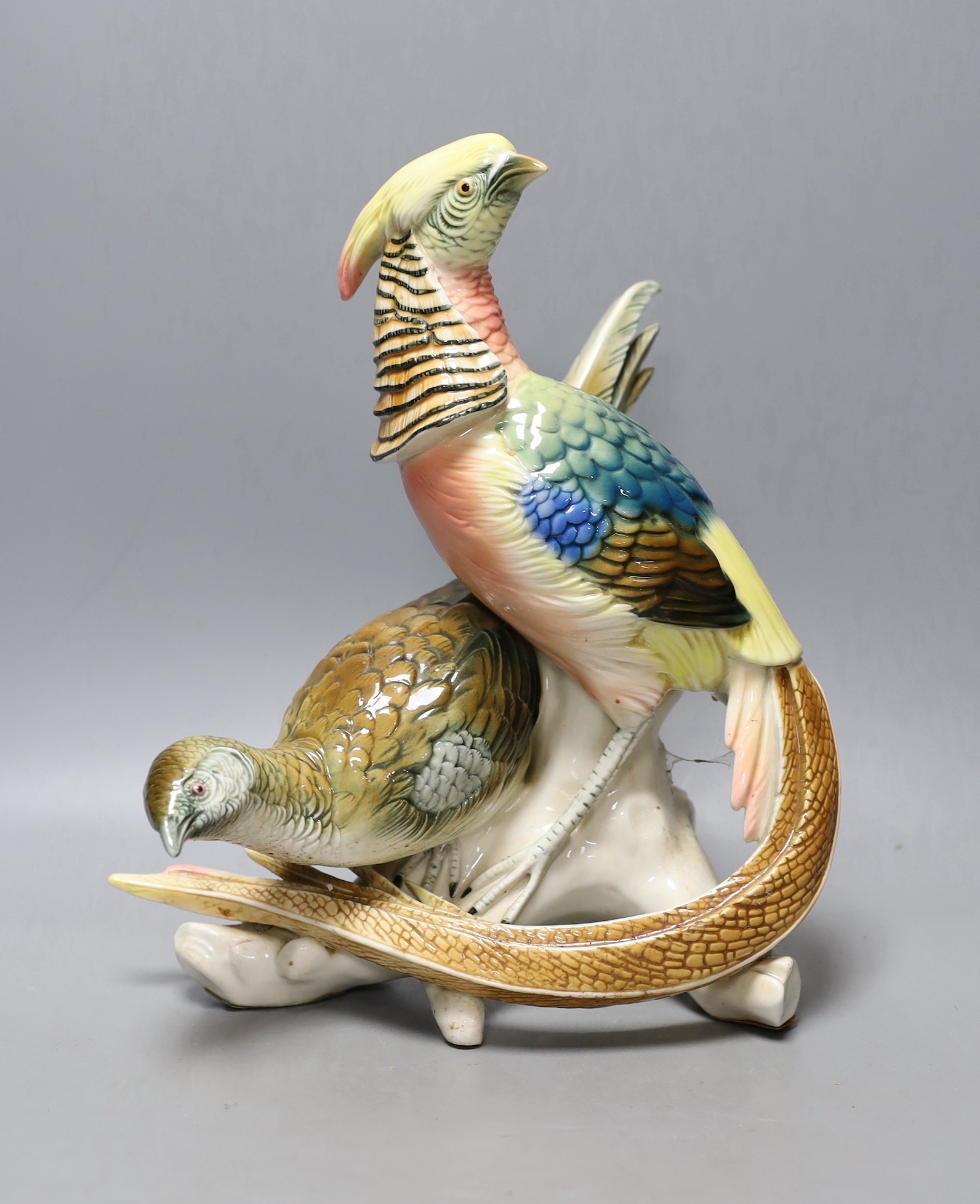 A Karl Ens porcelain pheasant group, model number 7479, 30cm